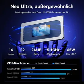 GEEKOM Mini-PC GT1 Mega Intel Core Ultra 9 185H 5,1 GHz 32 GB RAM 2 TB SSD Intel Arc Graphics Win 11 Pro