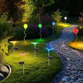 ETC Shop Gartendeko Erdspießleuchte Schmetterling Außenleuchte Farbwechsel Libelle Lufballon Gartenleuchte, LED fest verbaut, 9er Set