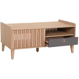 MCW Couchtisch MCW-M48, Wohnzimmertisch Tisch Sofatisch, 52x114x59cm ~ beige, Schublade grau