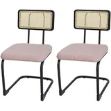 Mendler 2er-Set Freischwinger-Stuhl HWC-K88, Stuhl Lehnstuhl, Holz Rattan Metall Bouclé ~ Stoff/Textil rosa