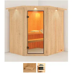 Sauna KARIBU "Siirin", beige (naturbelassen), ohne Ofen, (ohne Ofen), Saunen, ohne Ofen