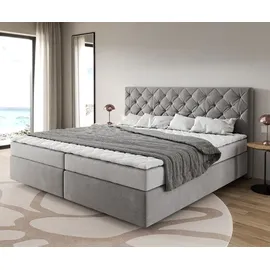 DeLife Boxspringbett Dream-Great Mikrofaser Grau 200x200 cm Bonell-Matratze PU-Topper,