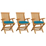 vidaXL Gartenstühle mit Hellblauen Kissen 3 Stk. Massivholz Teak