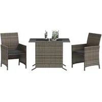 vidaXL 3-tlg. Bistro-Set mit Kissen Grau Poly Rattan