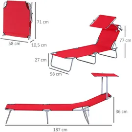 Outsunny Sonnenliege, Rot, Metall, Textil, 58x27x187 cm, Gartenmöbel, Gartenliegen