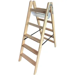 Siedra Holz Stufenstehleiter HSL nach TRBS 2121-2 mit Werkzeugtasche und Eimerhaken 2x5 Stufen