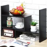 Voency Bücherregal Klein Desktop Organizer Bücherregal, bücherregal Holz, Verstellbares Bücherregal, Ausziehbares Standregal für Bürobedarf, Wohnkultur und Küche, Schwarz