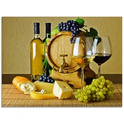 Glasbild ARTLAND "Käse, Wein und Trauben", gelb (farbe bild(er): gelb), B:60cm H:45cm, Bilder, in verschiedenen Größen