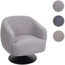 Mendler Cocktailsessel HWC-J76 Bouclé 70 x 80 x 80 cm Hellgrau drehbar mit Kissen