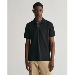 Gant für Herren. 2062026 Schwarzes Kontrast-Piqué-Poloshirt (4XL), Lässig, Baumwolle, Kurzarm