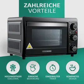 Steinborg Minibackofen 15L 1300 Watt Innenbeleuchtung Timer 90-230°C Schnelles Aufheizen |