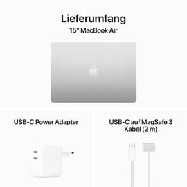 Apple MacBook Air 15.3 M3 8-Core CPU 10-Core GPU 16GB RAM 256GB SSD 35W - BTO MRYP3D/A silber