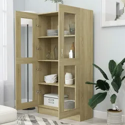 vidaXL Vitrinenschrank Sonoma-Eiche 82,5x30,5x150 cm Holzwerkstoff