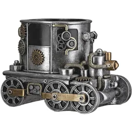 Gilde Übertopf Steampunk Engine Planter - Lokomotive - Kunstharz - Zahnrädermotiv - Antikfinish - Silberfarben - Höhe 20cm x Breite 26cm