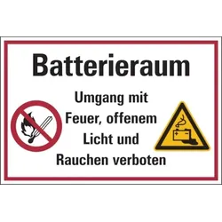 König Werbeanlagen Hinweisschild, Batterieraum - 300 x 200 x 1.5 mm Kunststoff