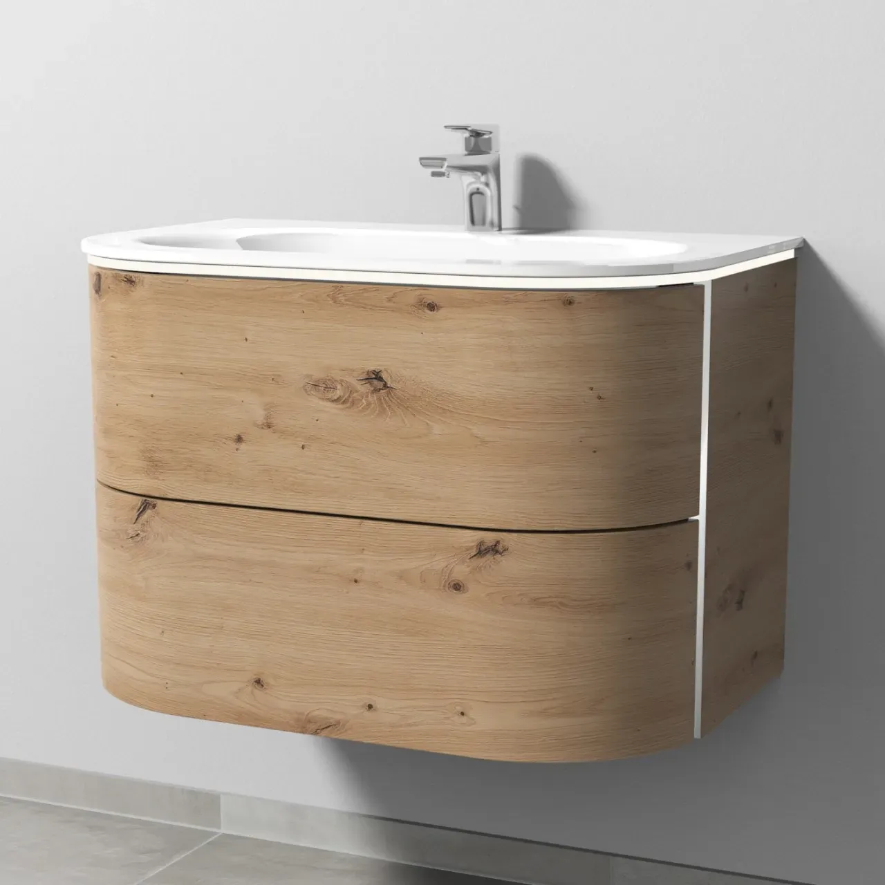 Sanipa 4balance Glas-Set mit 2 Auszügen und LED-Beleuchtung, Eiche Natural-Touch, DL21285 DL21285