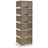 KOMFOTTEU Schuhregal, Schuhbox stapelbar, mit Deckel, Klapptüren & Rollen braun 122 cm