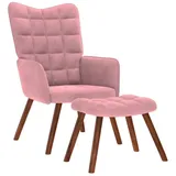vidaXL Relaxsessel mit Hocker Rosa Samt - Rosa
