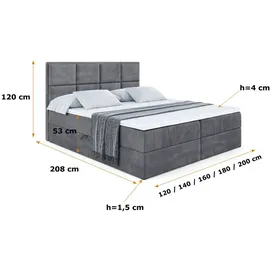 altdecor Boxspringbett mit Matratze und Topper, Polsterbett mit Bettkasten, Bett mit Stauraum H3-Matratze, Doppelbett, Springboxbett - NOVA - Dunkelgrau Samt