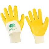 D2D | 12 Paar - Baumwollhandschuhe - Größe: 9 (L) - Gelb - mit Nitril Beschichtung - Norm EN 388 CAT 2 - Arbeitshandschuhe - PU-Montagehandschuhe Gartenhandschuh