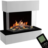 GLOW FIRE Wasserdampf Kamin HÖLDERLIN Sims (Wandkamin) - Elektrokamin für die Wand mit realistischen LED 3D-Flammen, Knistereffekt & Fernbedienung, 80x78x30 cm, Opti-Myst 600 mit Holz-Deko, Weiß