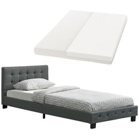 Festnight Polsterbett 90 x 200 cm Bett mit Matratze und Kopfteil – Komplett-Set