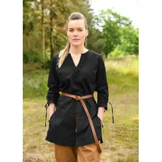 Battle-Merchant - Mittelalter Tunika Ylva für Frauen, Tailliertes frühmittelalter Hemd, Schildmaid Outfit, LARP, Wikinger, Pirat, Kostüm (XL, Schwarz) - XL