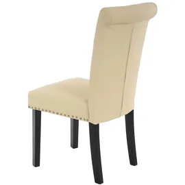 Mendler 6er-Set Esszimmerstuhl Chesterfield II, Stuhl Küchenstuhl, Nieten ~ Kunstleder, creme, dunkle Beine