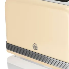 Swan ST19010CNEU Retro Toaster Breite Schlitze 2 Scheiben 3 Funktionen 6 Stufen Toasting, Vintage Creme,