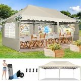 COBIZI Pavillon 3x6 Faltpavillon 3x6 Wasserdicht Stabil Winterfest mit 420D Oxford, Partyzelt 3x6 mit 6 Seitenteilen, Gartenpavillon UV-Schutz 50+, 3 Höhenverstellbar für Hochzeit&Camping, Khaki