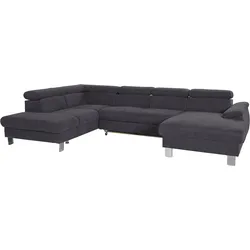 Polstergarnitur COTTA "Komaris", grau, B:320cm, Sitzmöbel-Sets, Set: bestehend aus Wohnlandschaft und Hocker, Kopfteilverstellung