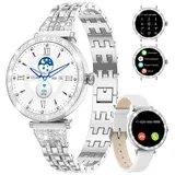 FEELNEVER Smartwatch Damen mit Telefonfunktion Sprachassistent, 1,19 Zoll Smartwatch mit Herzfrequenz Schlafüberwachung SpO2, 100+ Sportmodi, Wasserdicht Schrittzähler Fitnessuhr Smart Watch, Silber
