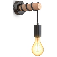 B.K.Licht Wandleuchte »BK_WL1342 Vintage Wandlampe, Stahl, Holz, E27-Fassung«, 1 flammig-flammig, 1-Flammig, ohne Leuchtmittel (max. 10W), Industrial Design, schwarz