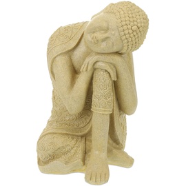 Relaxdays Buddha Figur geneigter Kopf, XL 60cm, Asia Deko, Gartenfigur, Dekofigur Wohnzimmer, Frost- & wetterfest, Sand, 10025662_778