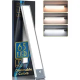 Schrankbeleuchtung LED mit Bewegungsmelder 65 LEDs Schranklicht Schrankleuchte 3 Farbmodi Dimmbar Led Leiste Batterie 2500 mAh USB Wiederaufladbar Unterbauleuchte Küche für Kleiderschrank, Treppe