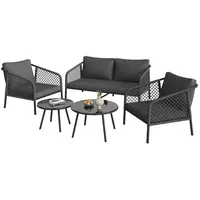 OKWISH Gartenlounge-Set Modernes Outdoor-Sofa-Set, Balkonset, (Garten-Lounge-Set, Gartenmöbel-Set, Outdoor-Sofa-Set, Balkonset, 5-tlg., 1 Doppelsofa, 2 Einzelsitz, 2 Runder Tisch), inklusive aller Sitz- und Rückenkissen grau