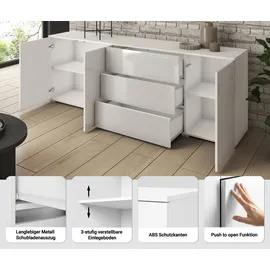 INOSIGN Sideboard INOSIGN "PARIS", weiß (weiß matt, weiß hochglanz), B:190cm H:68cm T:39,5cm, Sideboards, Sideboard, Moderne 190cm breite grifflose Kommode, vielseitig einsetzbar