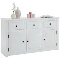 CARO-Möbel Sideboard weiß Holz, Kiefer Vintage, 135x80x40 cm, Wohnzimmer,