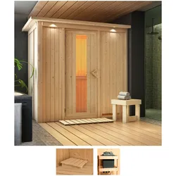 Sauna KARIBU "Vada", beige (naturbelassen), ohne Ofen, (ohne Ofen), Saunen, ohne Ofen