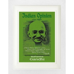 1art1 Bild mit Rahmen Mahatma Gandhi - Indian Opinion, Zuerst Ignorieren Sie Dich, Grün 30 cm x 40 cm