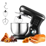 Avilia Knetmaschine Planetaria 1900 W mit Maxi-Schüssel 6,5 l, Multifunktions-Küchenmaschine leise – 6 Geschwindigkeiten + Pulse, 3 Zubehörteile für Brot und Kuchen