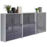 BMG Möbel Aktenschrank Office Edition Set 99 (Schrank-Set, 3 teilig bestehend aus 3x Aktenschrank) abschließbar, Fronten Hochglanz lackiert oder Matt, Made in Germany grau
