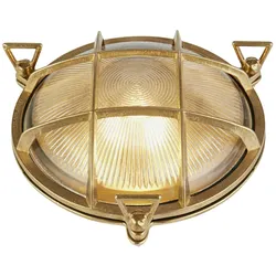 Licht-Erlebnisse Wandaußenleuchte ARIEL Messing Klar/Transparent IP64 E27 | LE95878