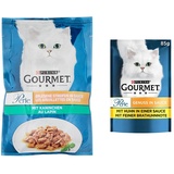 PURINA GOURMET Perle Erlesene Streifen Katzenfutter nass, mit Kaninchen, 26er Pack (26 x 85g) & Perle Genuss in Sauce Katzenfutter nass, mit Huhn, 26er Pack (26 x 85g)