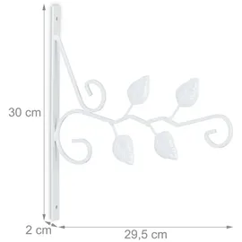 Relaxdays Blumenampel Halterung mit Blattmotiv, 2er Set, Wandmontage, HxBxT: 30 x 29,5 x 2 cm, Blumenhaken, Eisen, weiß