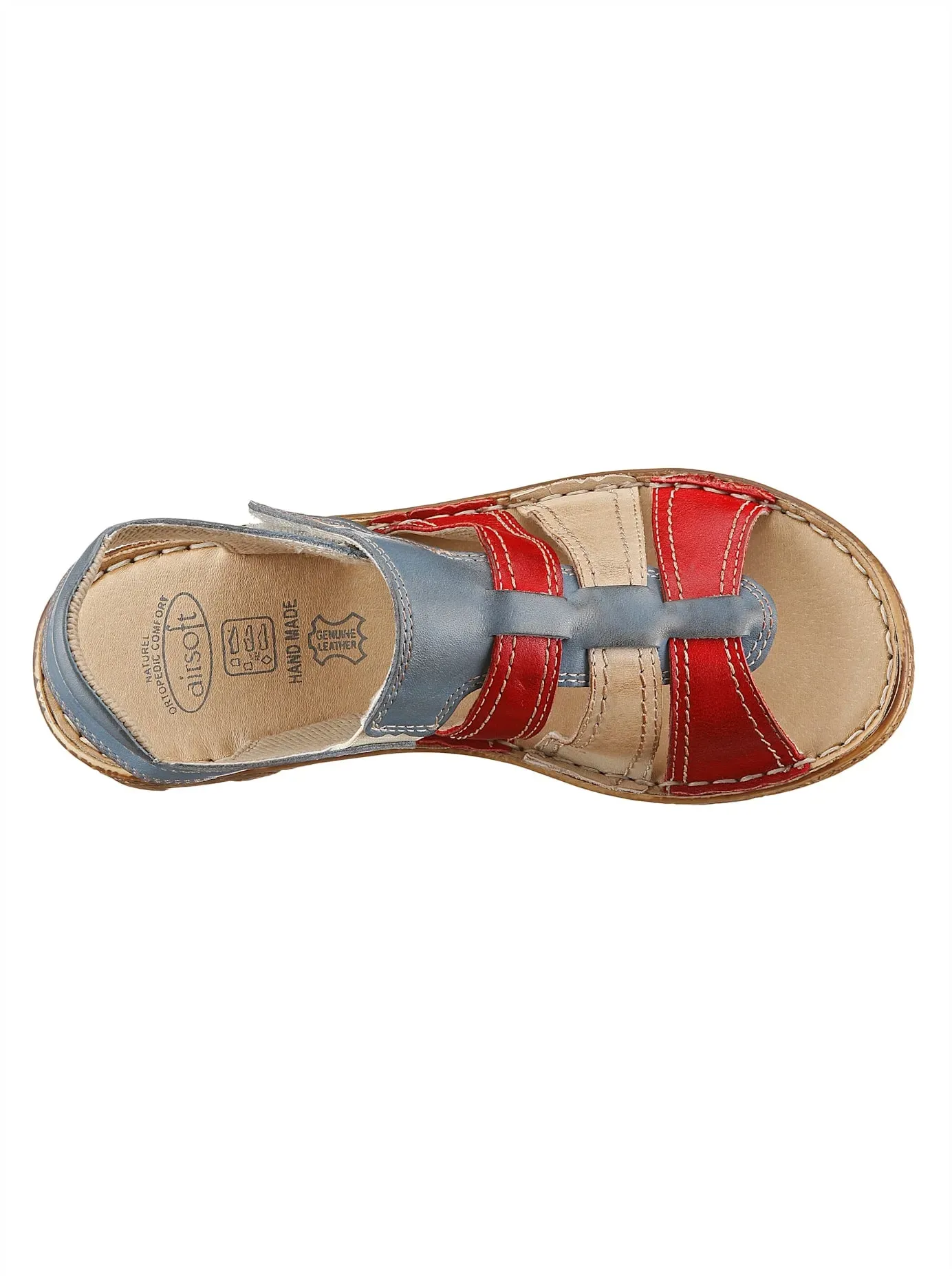 Sandale, Damen, Gr. 42, blau (blau, rot), Glattleder, Schuhe Sandale