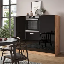 Vicco Küchenzeile R-Line 180 cm Schwarz Hochglanz Eiche