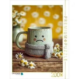 Calvendo Puzzle Trauriger Kamillentee mit Schal - Warmes Wohlfühlmotiv mit Humor 2000 Teile Lege-Größe 90x67cm Foto-Puzzle für glückliche Stunden