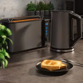 Arendo Frühstücks-Set, 1,5L Edelstahl Wasserkocher & 2-Scheiben Langschlitz Toaster, Grau