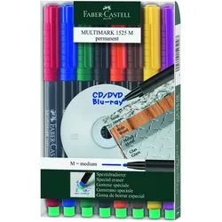 FABER CASTELL CD-Marker Multimark wasserfest ca. 1 mm 8 Farben Etui Packung mit 5 Stück